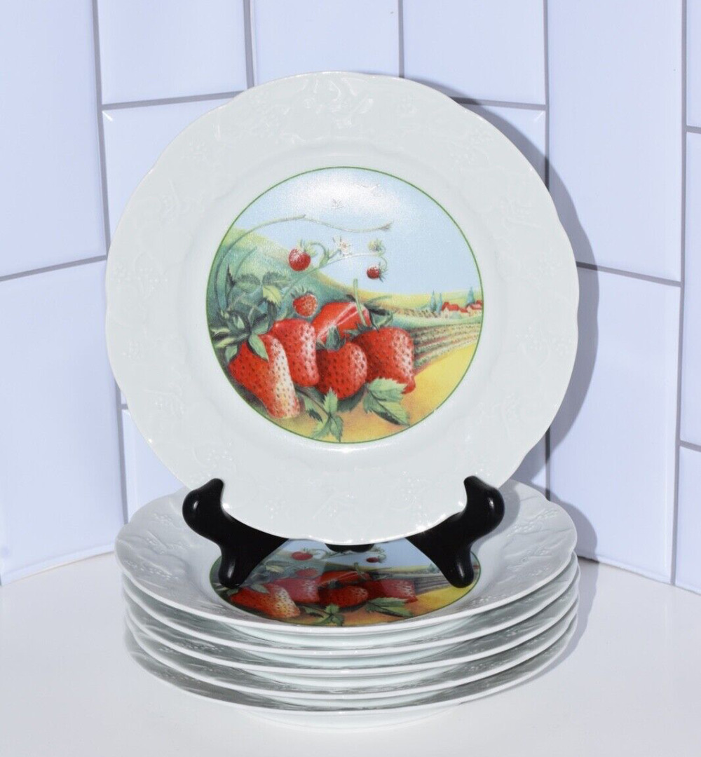 LIERRE SAUVAGE CNP Strawberries and Embossed Grapes & Vines Rim Salad Plates 8"